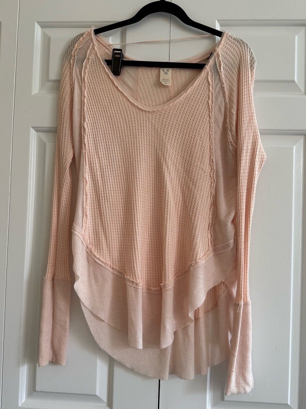 We The Free Pale Pink Layered Waffle-Knit Long Sleeve Top